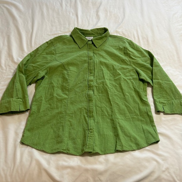 Jaclyn Smith Tops - Jaclyn Smith Womens XL Green Button Front 3/4 Sleeve Blouse Linen Look Top